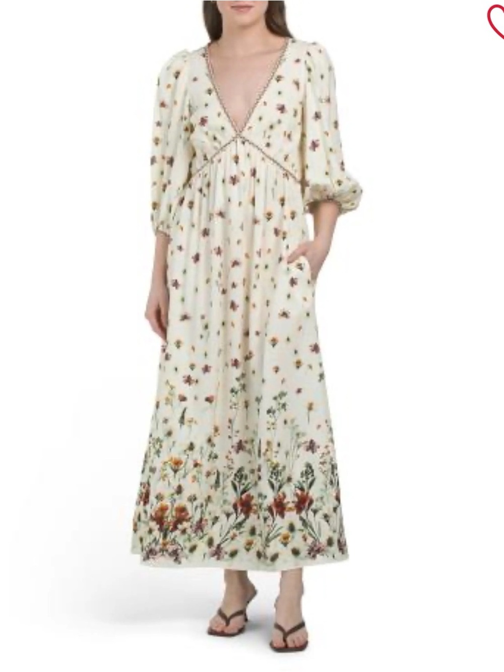 Max Studio Cream Floral V-Neck Empire Maxi Dress
